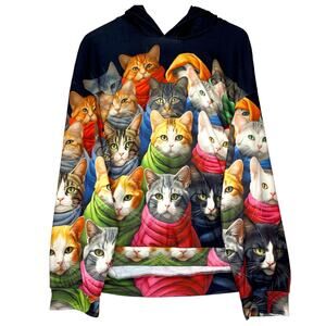 Kitty Cat Hoodie Adult‎ L Kidcore Novelty Cozycore Loungewear Comfortcore Cute